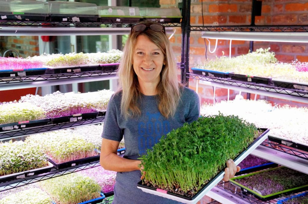 Becky with Micro Greens