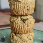 A stack of 3 Easy Vegan Chocolate Chip Muffins.