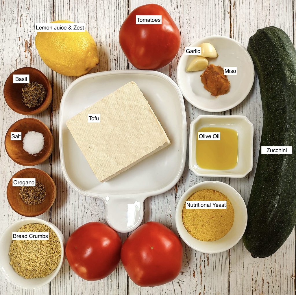 Photos of the ingredients needed with labels.